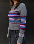Pull Yesley Col Bateau Gris à Rayures Damson Madder