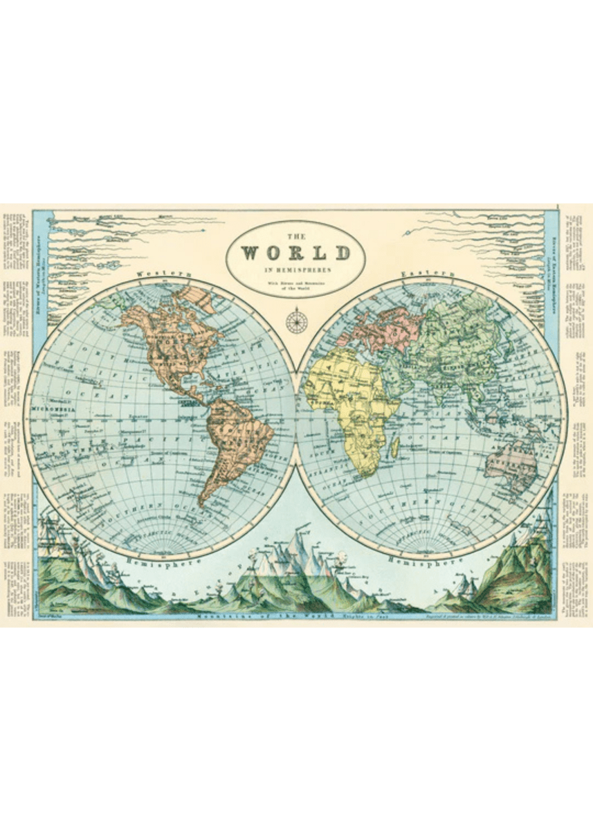 Affiche Cavallini Carte des Hémisphères 2 - Ex - voto