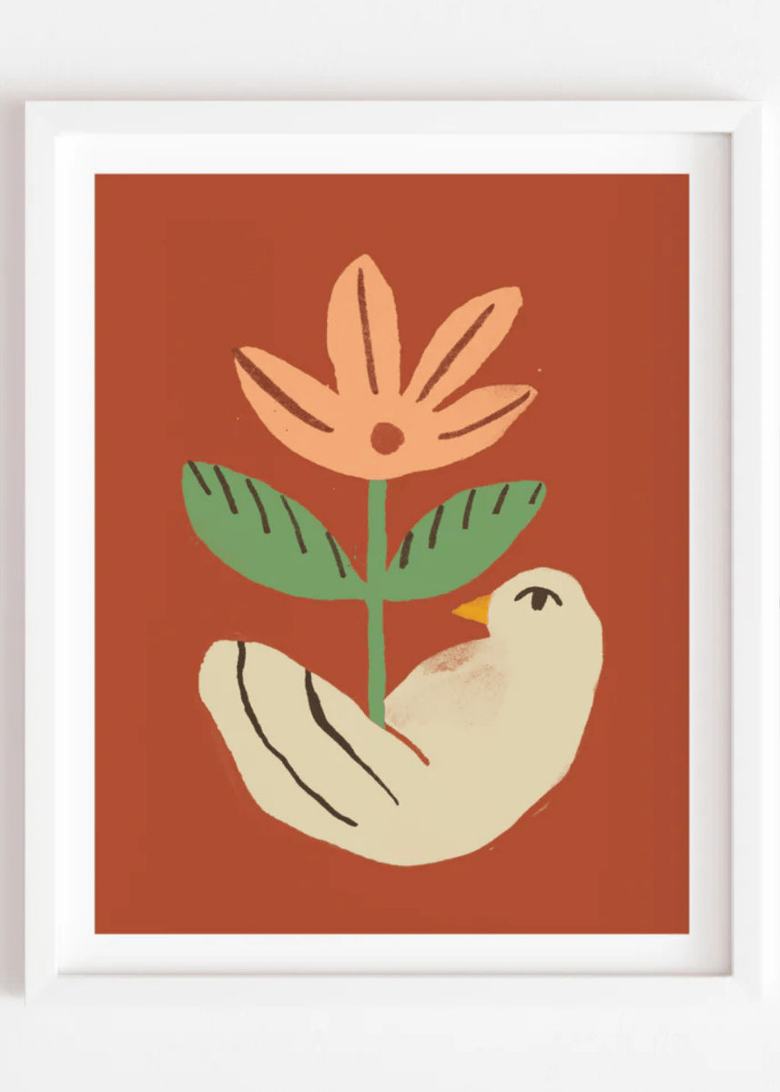 Affiche Oiseau Fleur Paperole 8 x 10 - Ex - voto