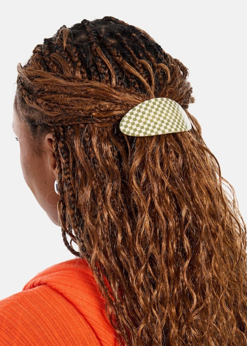 Barrette Ovale Damiers Olive Chunks - Ex - voto