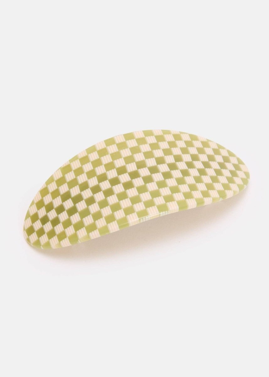 Barrette Ovale Damiers Olive Chunks - Ex - voto
