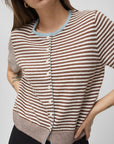 Blouse Faye Rayures Brunes, Ivoire et Bleues All Row - Ex - voto