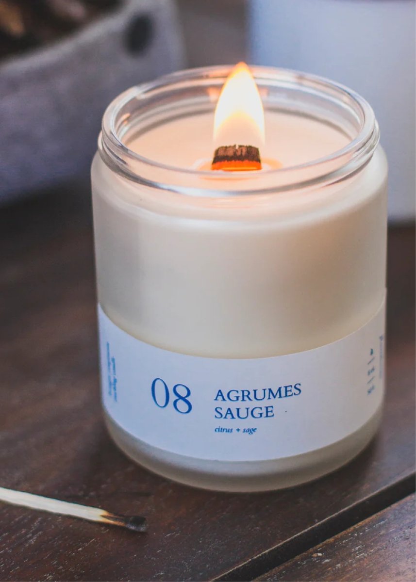 Bougie crépitante Flambette 08 - Agrumes + Sauge 8oz - Ex - voto