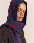 Capuchon avec Foulard Rayé Bleu et Rouge Damson Madder - Ex-voto
