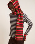 Capuchon avec Foulard Rayures Damson Madder Brun et Rouge - Ex - voto