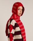 Capuchon avec Foulard Rayures Damson Madder Rouge et Avoine - Ex - voto