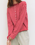 Cardigan Elisa Rayures Rouges et Beiges All Row - Ex - voto