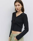 Cardigan Pointelle Faye All Row Noir - Ex - voto