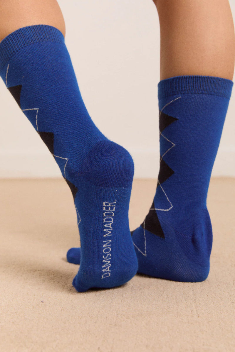 Chaussettes Argyle Damson Madder Bleu et Gris - Ex - voto