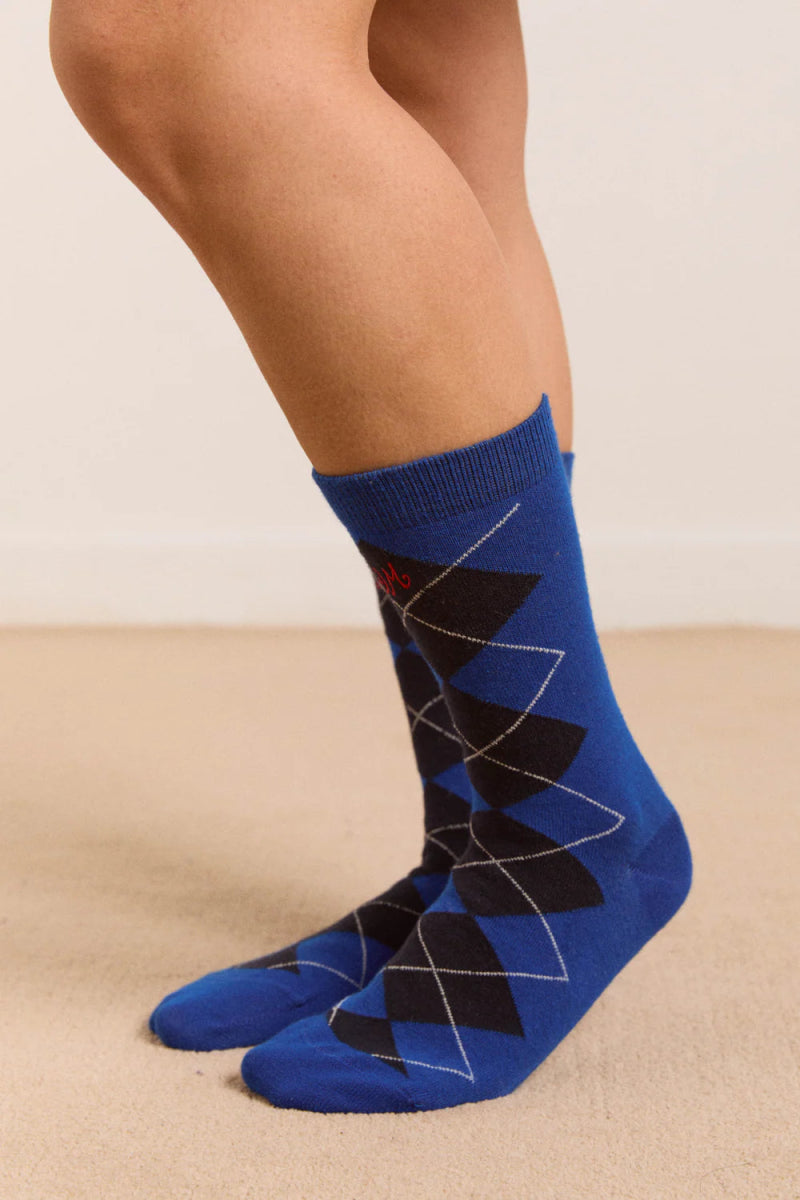 Chaussettes Argyle Damson Madder Bleu et Gris - Ex - voto