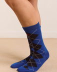 Chaussettes Argyle Damson Madder Bleu et Gris - Ex - voto