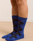 Chaussettes Argyle Damson Madder Bleu et Gris - Ex - voto