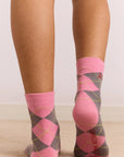 Chaussettes Argyle Rose et Gris Damson Madder - Ex-voto