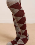 Chaussettes Genoux Argyle Damson Madder Gris et Brun - Ex - voto