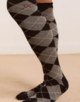 Chaussettes Genoux Argyle Damson Madder Gris et Noir - Ex - voto