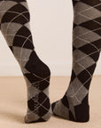 Chaussettes Genoux Argyle Damson Madder Gris et Noir - Ex - voto