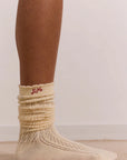 Chaussettes Genoux Pointelle Jaune Beurre Damson Madder - Ex - voto