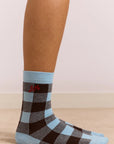 Chaussettes Gingham Bleu Pâle et Choc Damson Madder - Ex-voto