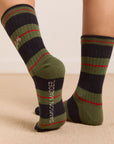 Chaussettes Rayures Damson Madder Olive et Bleu - Ex - voto