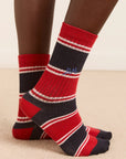 Chaussettes Rayures Damson Madder Rouge et Marine - Ex - voto