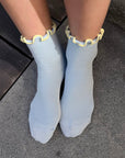 Chaussettes Ruffled Modal Le Bon Shoppe Bleu Poudre et Jaune - Ex - voto