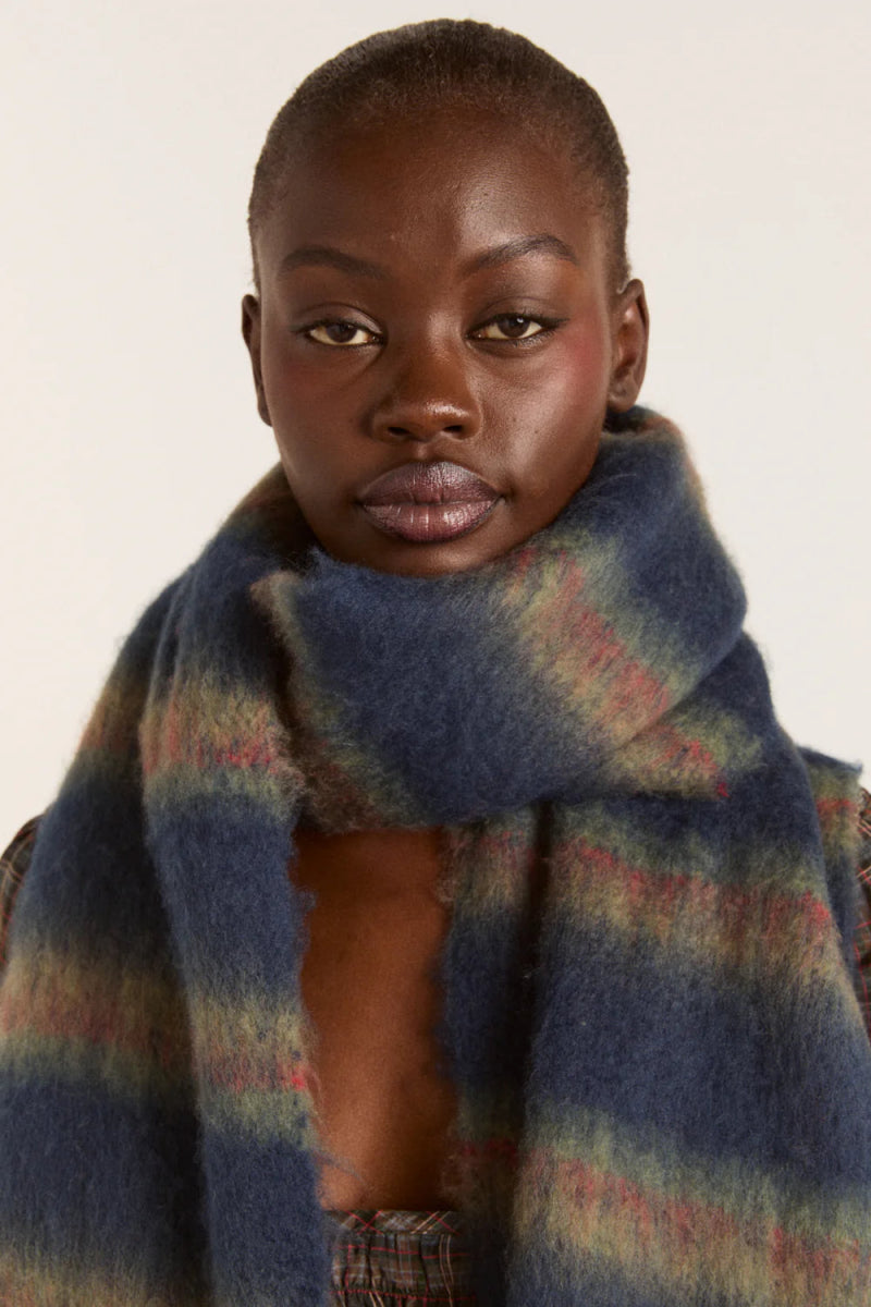 Grand Foulard Rayures Damson Madder Marine - Ex - voto