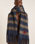 Grand Foulard Rayures Damson Madder Marine - Ex - voto