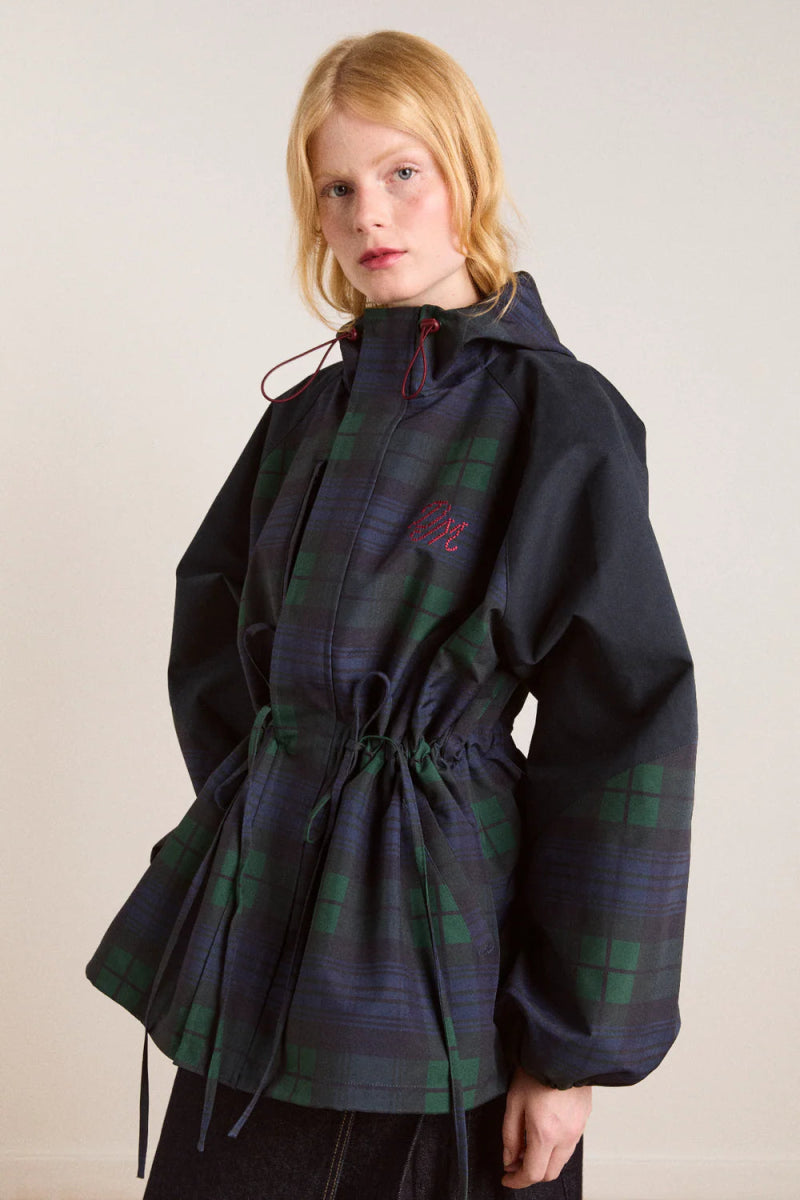 Damson Madder Navy Checked Liu shower resistant raincoat – Ex-voto