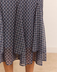 Jupe Rida Gingham Bleu Gris Damson Madder - Ex-voto
