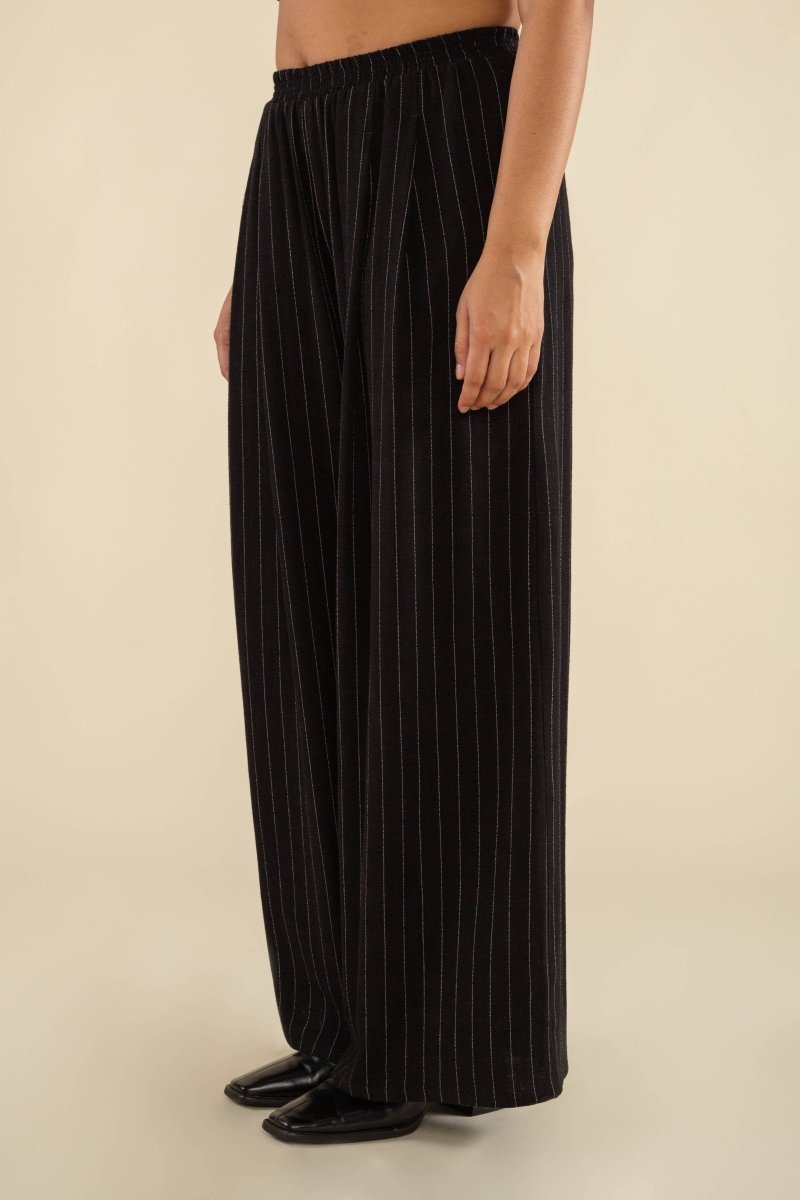 Pantalon Helena Rayures Lin Noir et Blanc NLT SOLDE - Vente Finale - Ex - voto