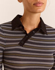 Polo Peyton Rayures Noires, Vertes et Blanches Damson Madder - Ex-voto