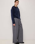 Pull à Capuchon Boutonné Grace Bleu Marin All Row - Ex-voto