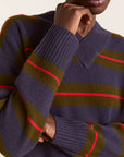 Pull Mérinos Odette Rayures Olives et Marines Damson Madder - Ex - voto