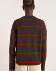 Pull Mérinos Odette Rayures Olives et Marines Damson Madder - Ex - voto