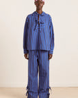 Pyjama 2 pièces Floki Damson Madder Rayures Chocolat et Bleues - Ex - voto