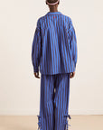 Pyjama 2 pièces Floki Damson Madder Rayures Chocolat et Bleues - Ex - voto