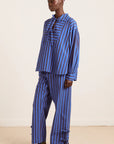 Pyjama 2 pièces Floki Damson Madder Rayures Chocolat et Bleues - Ex - voto