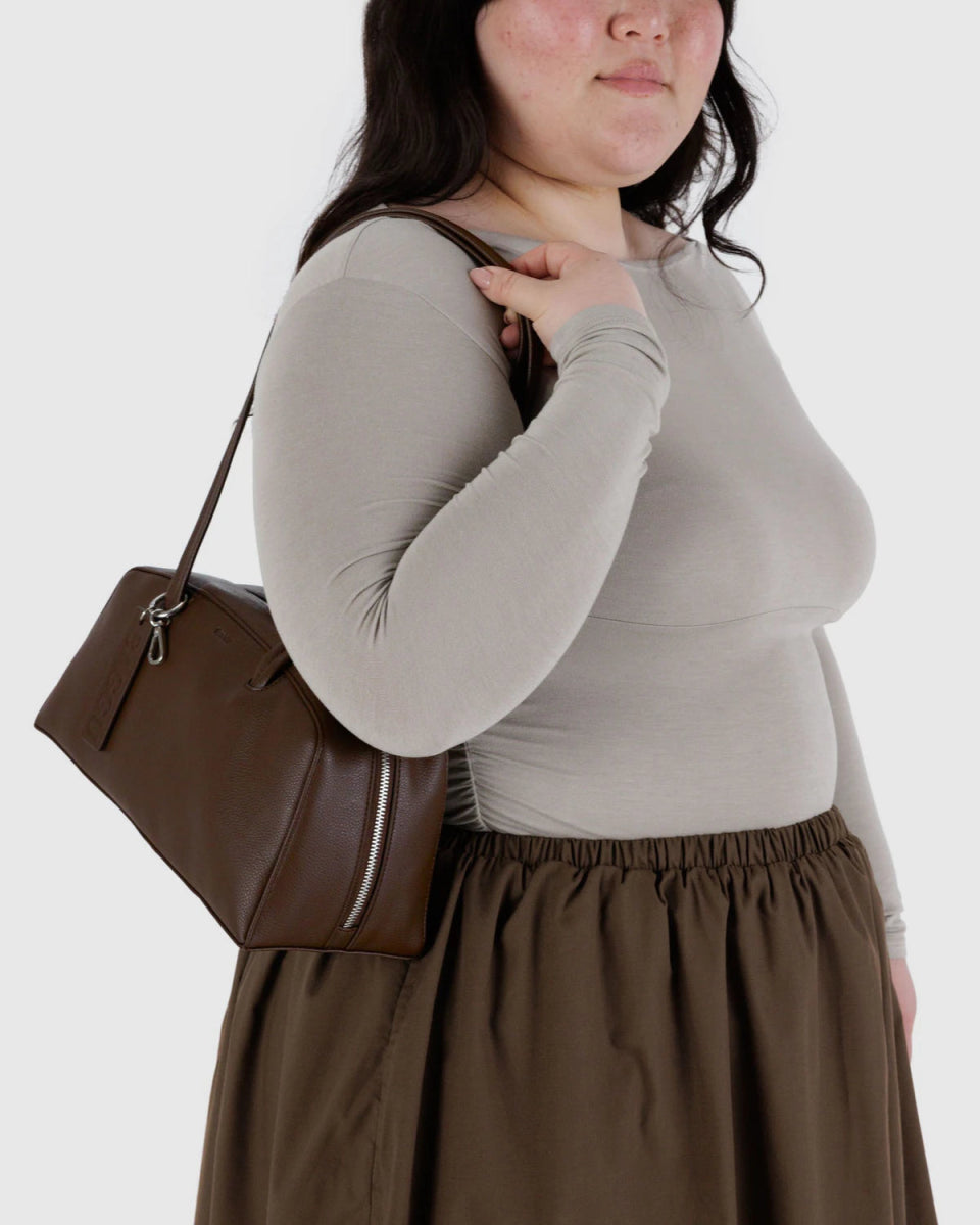 Baggu Brown Recycled Leather Bowler Bag - Final Sale: No returns