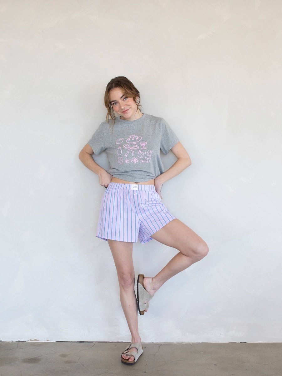 Short Boyfriend Rayures Lilas Things Between - Ex - voto