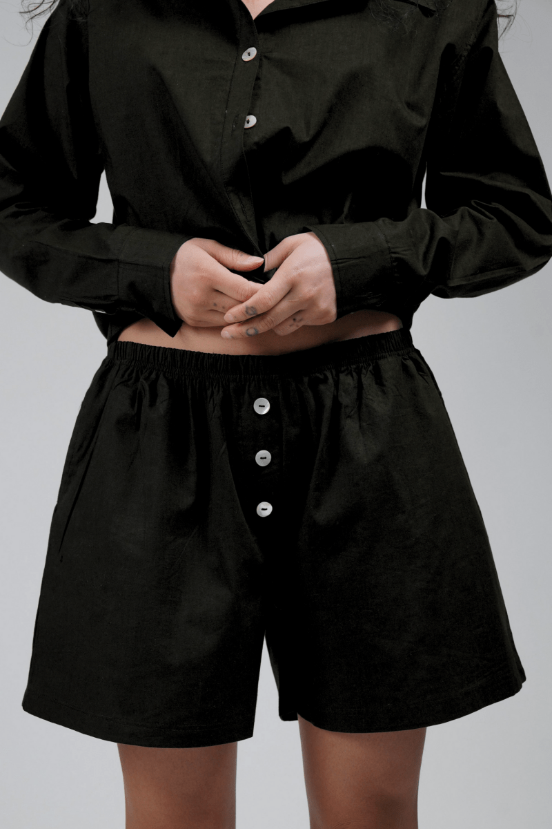 Short Noir Poplin Wildflo - Ex - voto