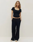 T-Shirt Col Carré Selena Noir Kuwalla - Ex - voto