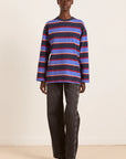 T-Shirt LS Ali Damson Madder Bleu et Bourgogne - Ex - voto