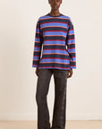 T-Shirt LS Ali Damson Madder Bleu et Bourgogne - Ex - voto