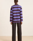 T-Shirt LS Ali Damson Madder Bleu et Bourgogne - Ex - voto