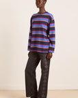 T-Shirt LS Ali Damson Madder Bleu et Bourgogne - Ex - voto