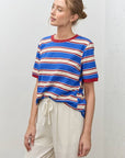 T-Shirt Rayé Col Contrastant Bleu et Rouge Polagram - Ex - voto