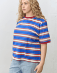 T-Shirt Rayé Col Contrastant Bleu et Rouge Polagram - Ex - voto