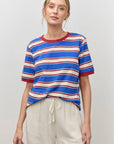T-Shirt Rayé Col Contrastant Bleu et Rouge Polagram - Ex - voto