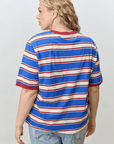 T-Shirt Rayé Col Contrastant Bleu et Rouge Polagram - Ex - voto