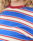 T-Shirt Rayé Col Contrastant Bleu et Rouge Polagram - Ex - voto